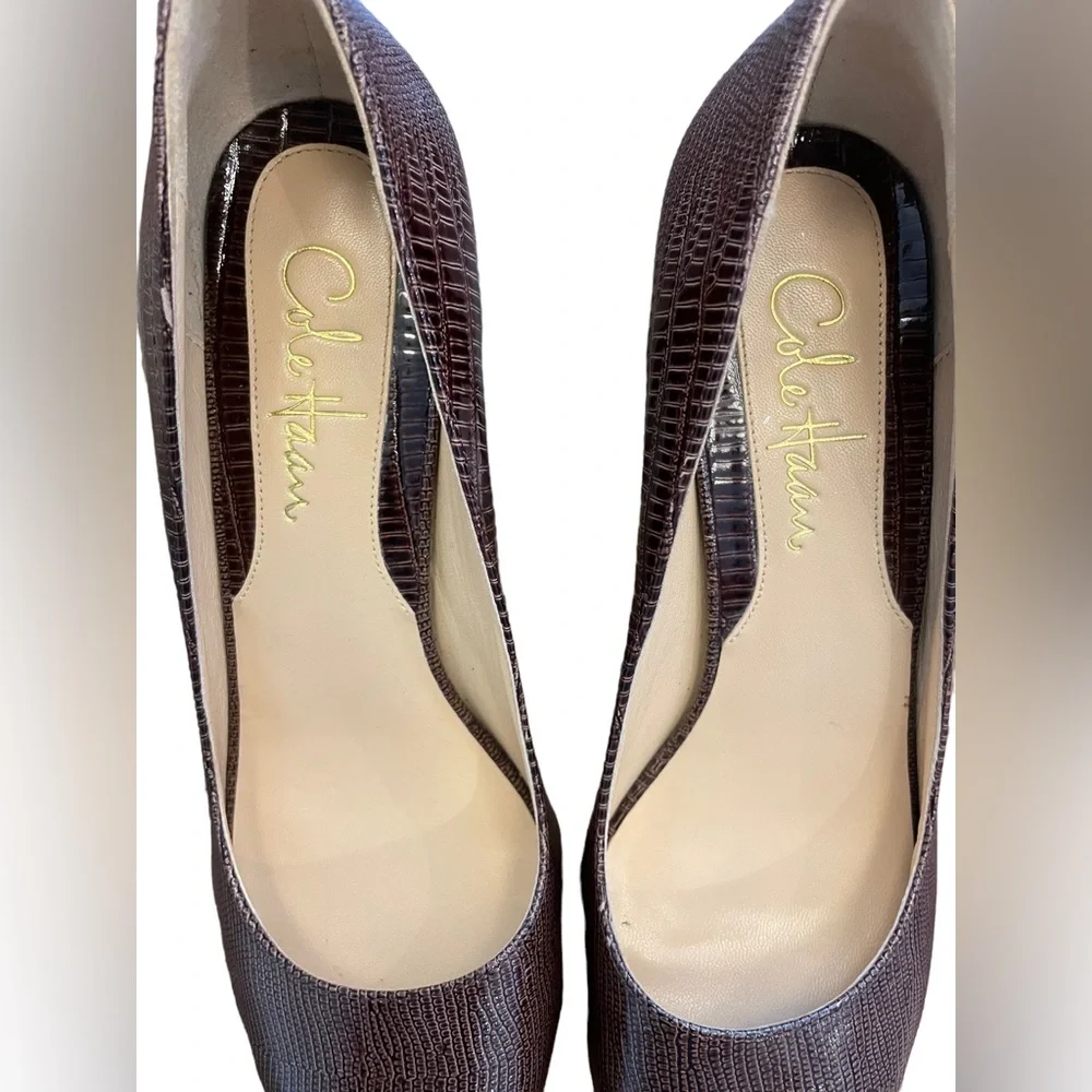 Cole Haan Peep Toe Heel Brown Textured Leather - Picture 9 of 9